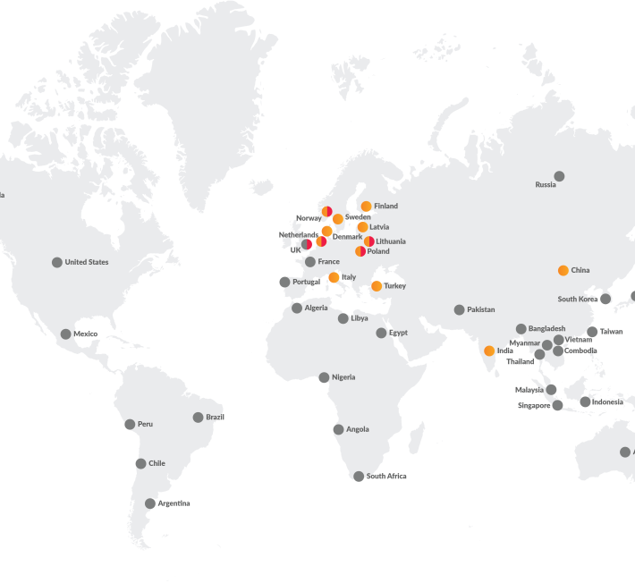 World Map 2025 with ColliCare and Viasea offices, plus agents